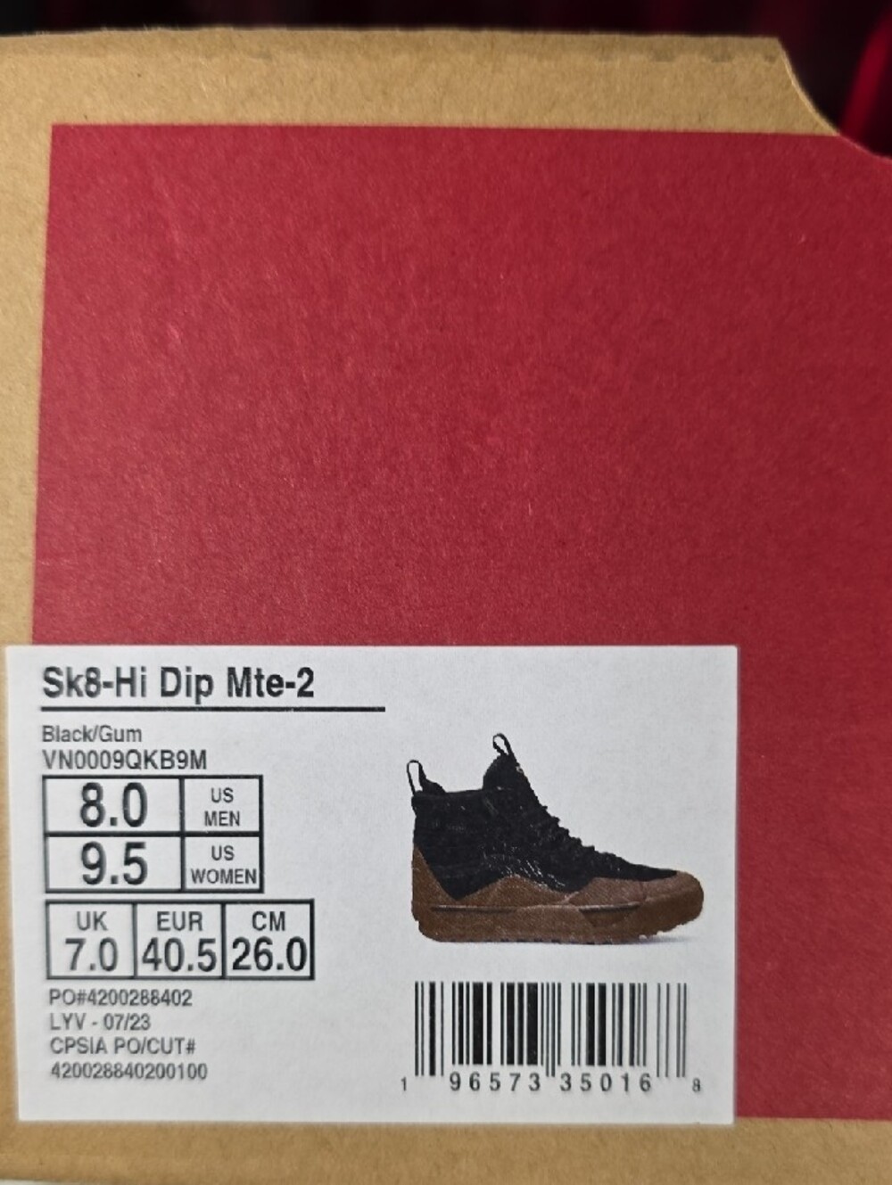 Vans Sk8 Hi Dip MTE 2 Black Gum Men's 8 Women's 9.5 New With Box - Picture 2 of 7